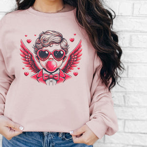 Groovy Cupid Crewneck Sweatshirt, Womenswear Valentine's Day Soft Printed Sweatshirt, Cozy Love Day Oversized Top