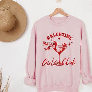 Galentine's Girls Club Crewneck Sweatshirt, Womenswear Valentine's Day Soft Printed Sweatshirt, Cozy Love Day Oversized Top