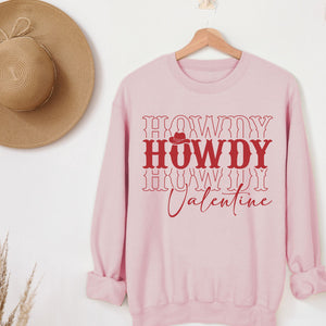 Howdy Valentine Crewneck Sweatshirt, Womenswear Love Day Soft Printed Sweatshirt, Cozy Love Day Oversized Top