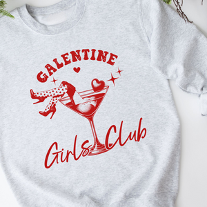 Galentine's Girls Club Crewneck Sweatshirt, Womenswear Valentine's Day Soft Printed Sweatshirt, Cozy Love Day Oversized Top