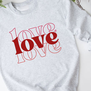 Triple Love Crewneck Sweatshirt, Womenswear Valentine's Day Soft Printed Sweatshirt, Cozy Love Day Oversized Top