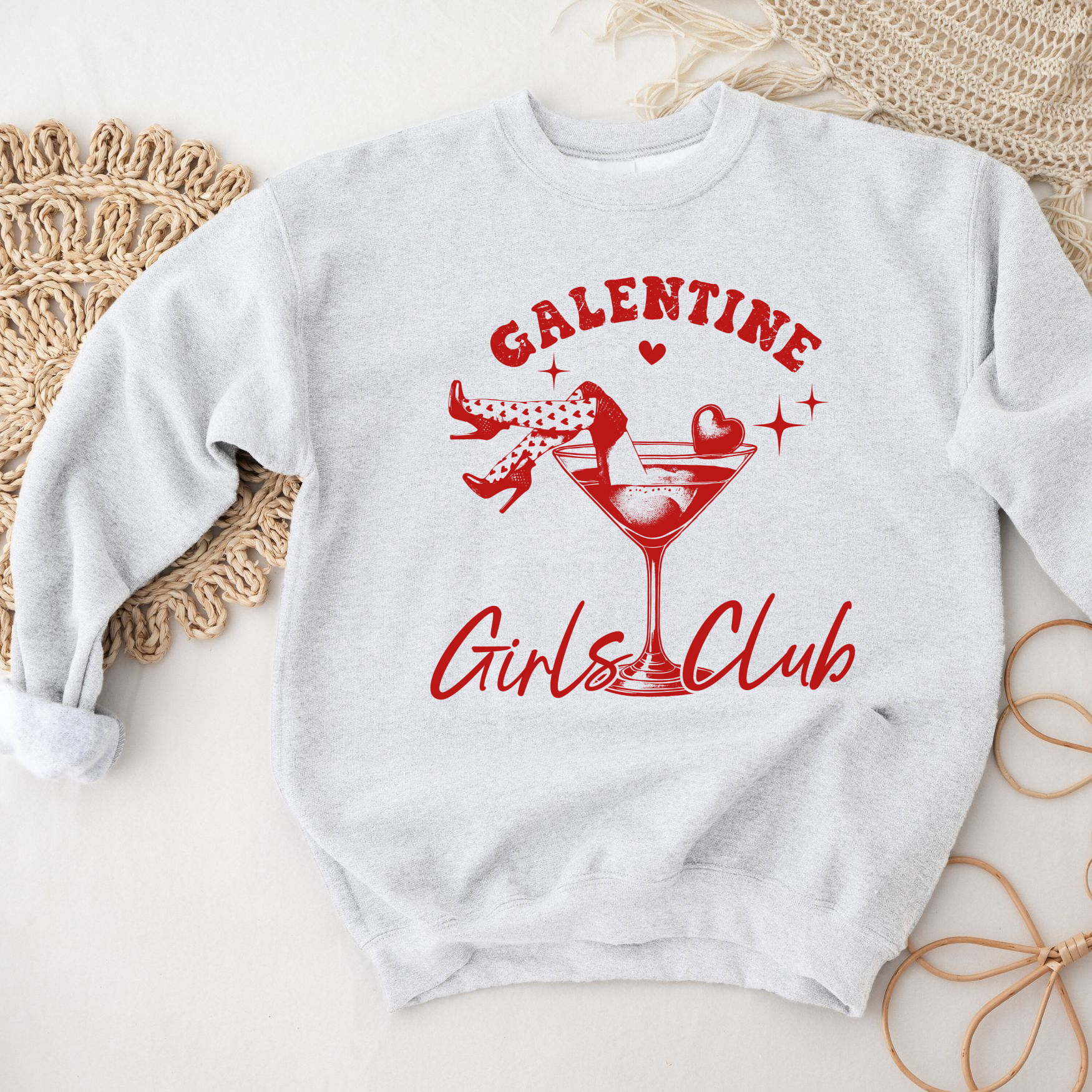 Galentine's Girls Club Crewneck Sweatshirt, Womenswear Valentine's Day Soft Printed Sweatshirt, Cozy Love Day Oversized Top