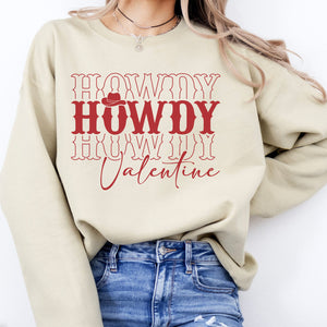 Howdy Valentine Crewneck Sweatshirt, Womenswear Love Day Soft Printed Sweatshirt, Cozy Love Day Oversized Top