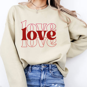 Triple Love Crewneck Sweatshirt, Womenswear Valentine's Day Soft Printed Sweatshirt, Cozy Love Day Oversized Top