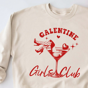 Galentine's Girls Club Crewneck Sweatshirt, Womenswear Valentine's Day Soft Printed Sweatshirt, Cozy Love Day Oversized Top