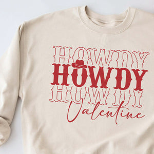 Howdy Valentine Crewneck Sweatshirt, Womenswear Love Day Soft Printed Sweatshirt, Cozy Love Day Oversized Top