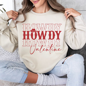 Howdy Valentine Crewneck Sweatshirt, Womenswear Love Day Soft Printed Sweatshirt, Cozy Love Day Oversized Top