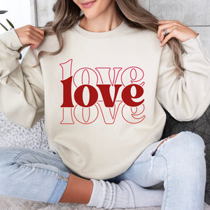 Triple Love Crewneck Sweatshirt, Womenswear Valentine's Day Soft Printed Sweatshirt, Cozy Love Day Oversized Top