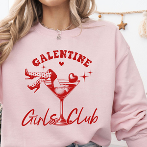 Galentine's Girls Club Crewneck Sweatshirt, Womenswear Valentine's Day Soft Printed Sweatshirt, Cozy Love Day Oversized Top