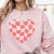 Checked Heart Crewneck Sweatshirt, Womenswear Valentine's Day Soft Printed Sweatshirt, Cozy Love Day Oversized Top