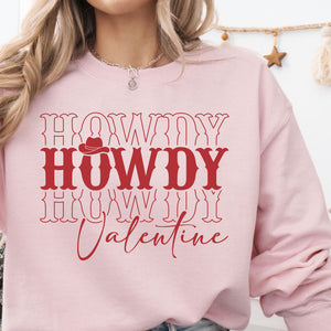 Howdy Valentine Crewneck Sweatshirt, Womenswear Love Day Soft Printed Sweatshirt, Cozy Love Day Oversized Top