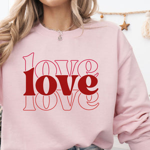 Triple Love Crewneck Sweatshirt, Womenswear Valentine's Day Soft Printed Sweatshirt, Cozy Love Day Oversized Top