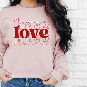 Triple Love Crewneck Sweatshirt, Womenswear Valentine's Day Soft Printed Sweatshirt, Cozy Love Day Oversized Top