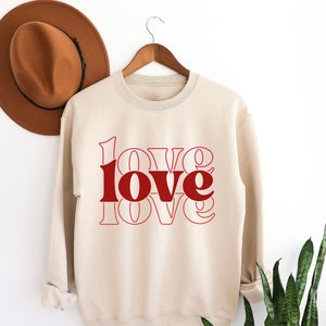 Triple Love Crewneck Sweatshirt, Womenswear Valentine's Day Soft Printed Sweatshirt, Cozy Love Day Oversized Top