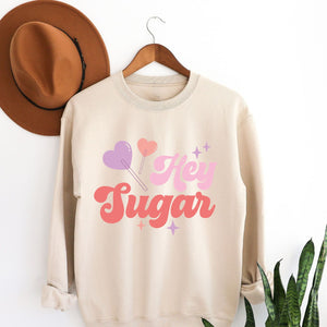 Hey Sugar Crewneck Sweatshirt, Womenswear Valentine's Day Soft Printed Sweatshirt, Cozy Love Day Oversized Top