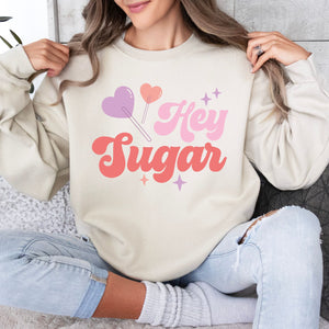 Hey Sugar Crewneck Sweatshirt, Womenswear Valentine's Day Soft Printed Sweatshirt, Cozy Love Day Oversized Top