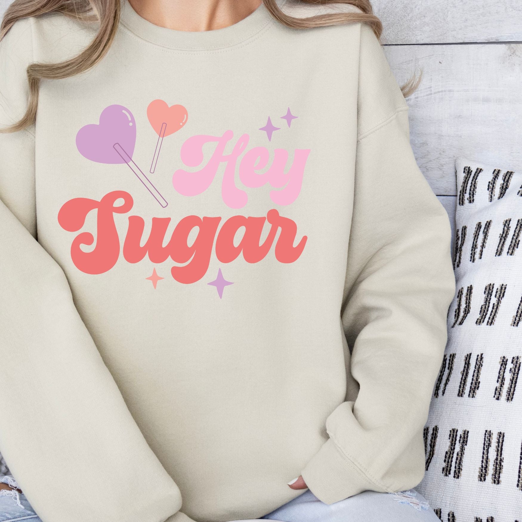 Hey Sugar Crewneck Sweatshirt, Womenswear Valentine's Day Soft Printed Sweatshirt, Cozy Love Day Oversized Top