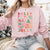 Holly Jolly Floral Crewneck Sweatshirt, Womenswear Christmas Soft Printed Sweatshirt, Cozy Holiday Oversized Top