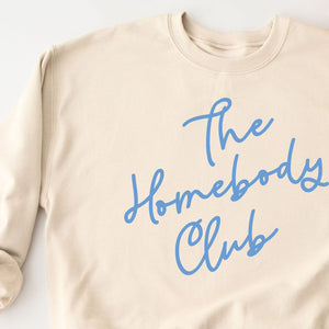 Homebody Club Sweatshirt, Womenswear Soft Printed Crewneck, Trendy Cozy Oversized Top