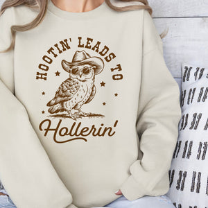 Hootin' and Hallerin' Sweatshirt, Womenswear Soft Printed Crewneck, Trendy Cozy Oversized Top