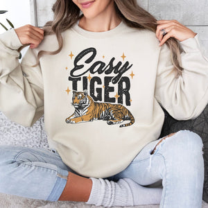 Easy Tiger Sweatshirt, Womenswear Soft Printed Crewneck, Trendy Cozy Oversized Top