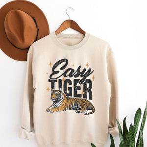 Easy Tiger Sweatshirt, Womenswear Soft Printed Crewneck, Trendy Cozy Oversized Top