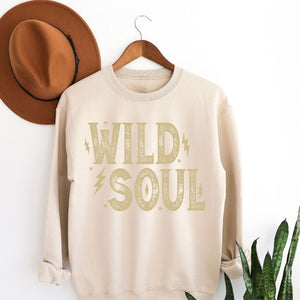 Wild Soul Sweatshirt, Womenswear Soft Printed Crewneck, Trendy Cozy Oversized Top