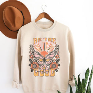 Butterfly Be the Good Sweatshirt, Womenswear Soft Printed Crewneck, Booklover Trendy Cozy Oversized Top