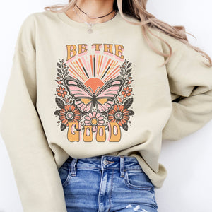 Butterfly Be the Good Sweatshirt, Womenswear Soft Printed Crewneck, Booklover Trendy Cozy Oversized Top