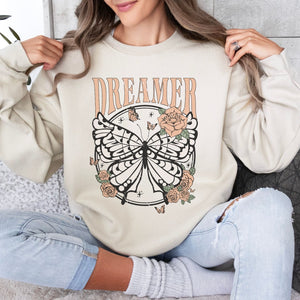 Butterfly Dreamer Sweatshirt, Womenswear Soft Printed Crewneck, Booklover Trendy Cozy Oversized Top