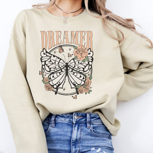 Butterfly Dreamer Sweatshirt, Womenswear Soft Printed Crewneck, Booklover Trendy Cozy Oversized Top