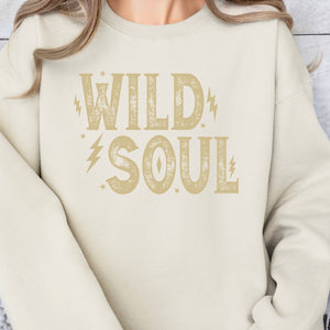 Wild Soul Sweatshirt, Womenswear Soft Printed Crewneck, Trendy Cozy Oversized Top