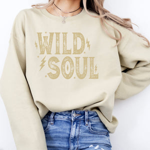 Wild Soul Sweatshirt, Womenswear Soft Printed Crewneck, Trendy Cozy Oversized Top