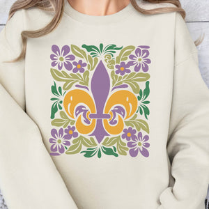 Mardi Gras Floral Crewneck Sweatshirt