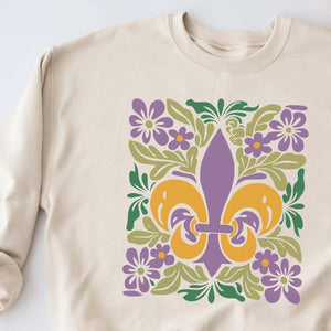 Mardi Gras Floral Crewneck Sweatshirt