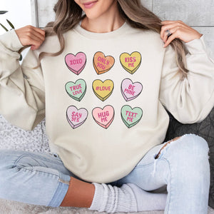 Conversation Heart Crewneck Sweatshirt, Womenswear Valentine's Day Soft Printed Sweatshirt, Cozy Love Day Oversized Top