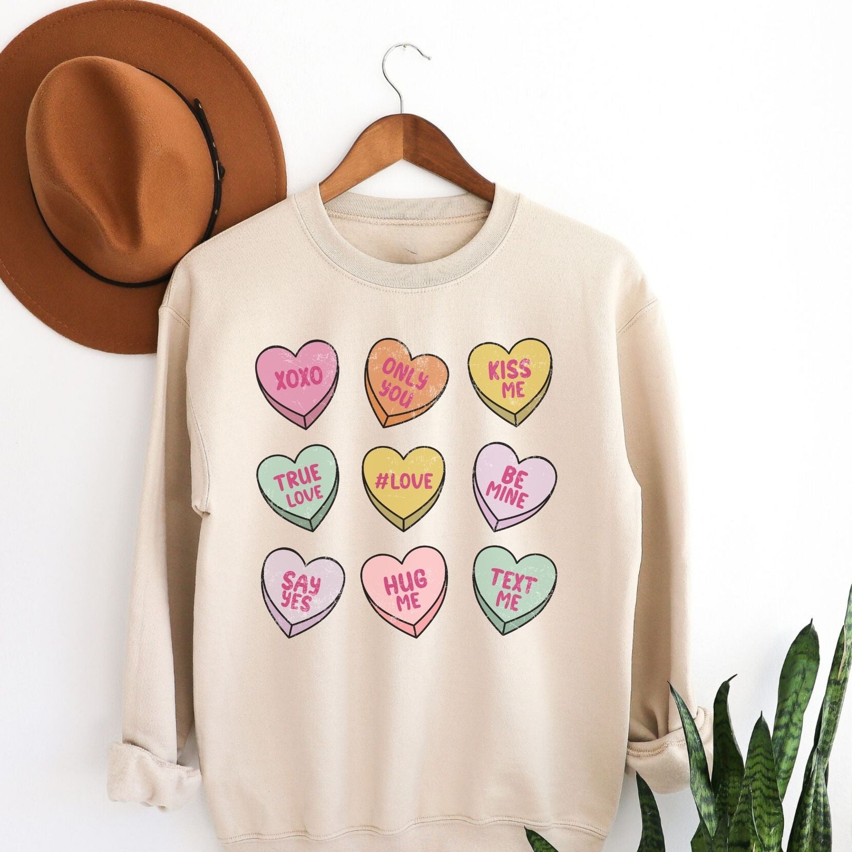 Conversation Heart Crewneck Sweatshirt, Womenswear Valentine's Day Soft Printed Sweatshirt, Cozy Love Day Oversized Top