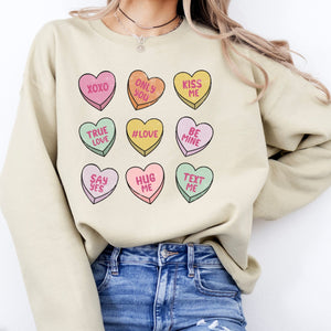 Conversation Heart Crewneck Sweatshirt, Womenswear Valentine's Day Soft Printed Sweatshirt, Cozy Love Day Oversized Top