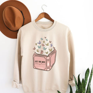 Just One More Chapter Sweatshirt, Womenswear Soft Printed Crewneck, Booklover Trendy Cozy Oversized Top