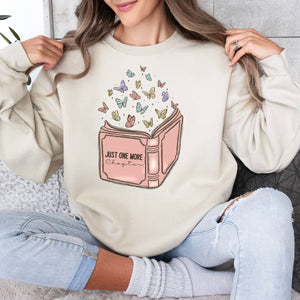 Just One More Chapter Sweatshirt, Womenswear Soft Printed Crewneck, Booklover Trendy Cozy Oversized Top