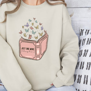 Just One More Chapter Sweatshirt, Womenswear Soft Printed Crewneck, Booklover Trendy Cozy Oversized Top