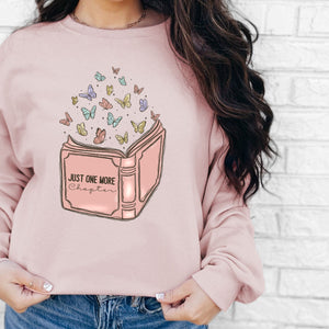 Just One More Chapter Sweatshirt, Womenswear Soft Printed Crewneck, Booklover Trendy Cozy Oversized Top