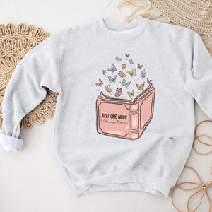 Just One More Chapter Sweatshirt, Womenswear Soft Printed Crewneck, Booklover Trendy Cozy Oversized Top