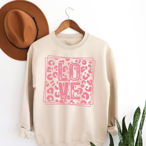 Leopard Love Crewneck Sweatshirt, Womenswear Valentine's Day Soft Printed Sweatshirt, Cozy Love Day Oversized Top