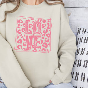 Leopard Love Crewneck Sweatshirt, Womenswear Valentine's Day Soft Printed Sweatshirt, Cozy Love Day Oversized Top