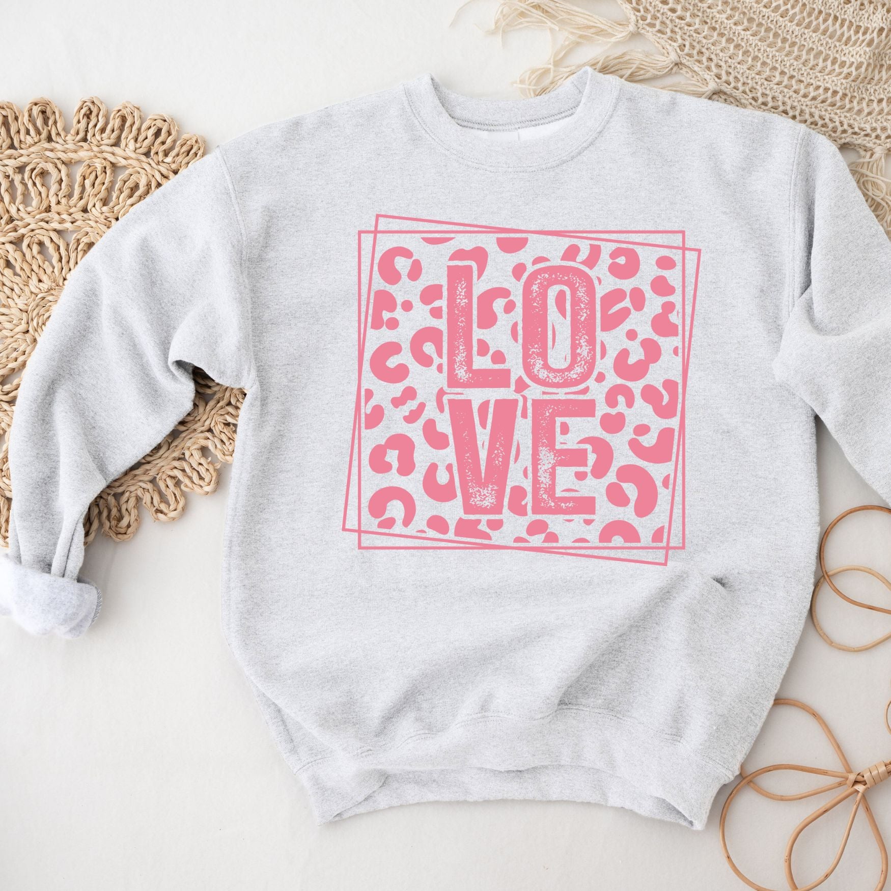 Leopard Love Crewneck Sweatshirt, Womenswear Valentine's Day Soft Printed Sweatshirt, Cozy Love Day Oversized Top