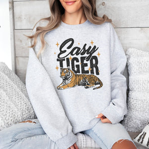 Easy Tiger Sweatshirt, Womenswear Soft Printed Crewneck, Trendy Cozy Oversized Top