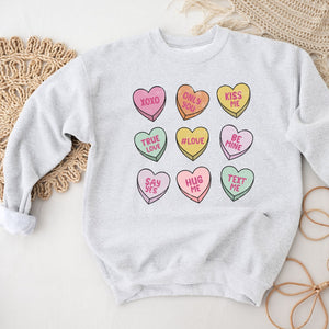 Conversation Heart Crewneck Sweatshirt, Womenswear Valentine's Day Soft Printed Sweatshirt, Cozy Love Day Oversized Top