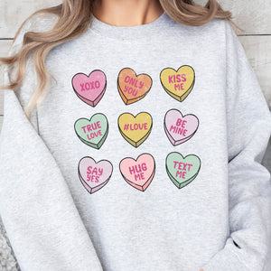 Conversation Heart Crewneck Sweatshirt, Womenswear Valentine's Day Soft Printed Sweatshirt, Cozy Love Day Oversized Top