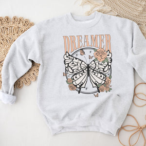 Butterfly Dreamer Sweatshirt, Womenswear Soft Printed Crewneck, Booklover Trendy Cozy Oversized Top